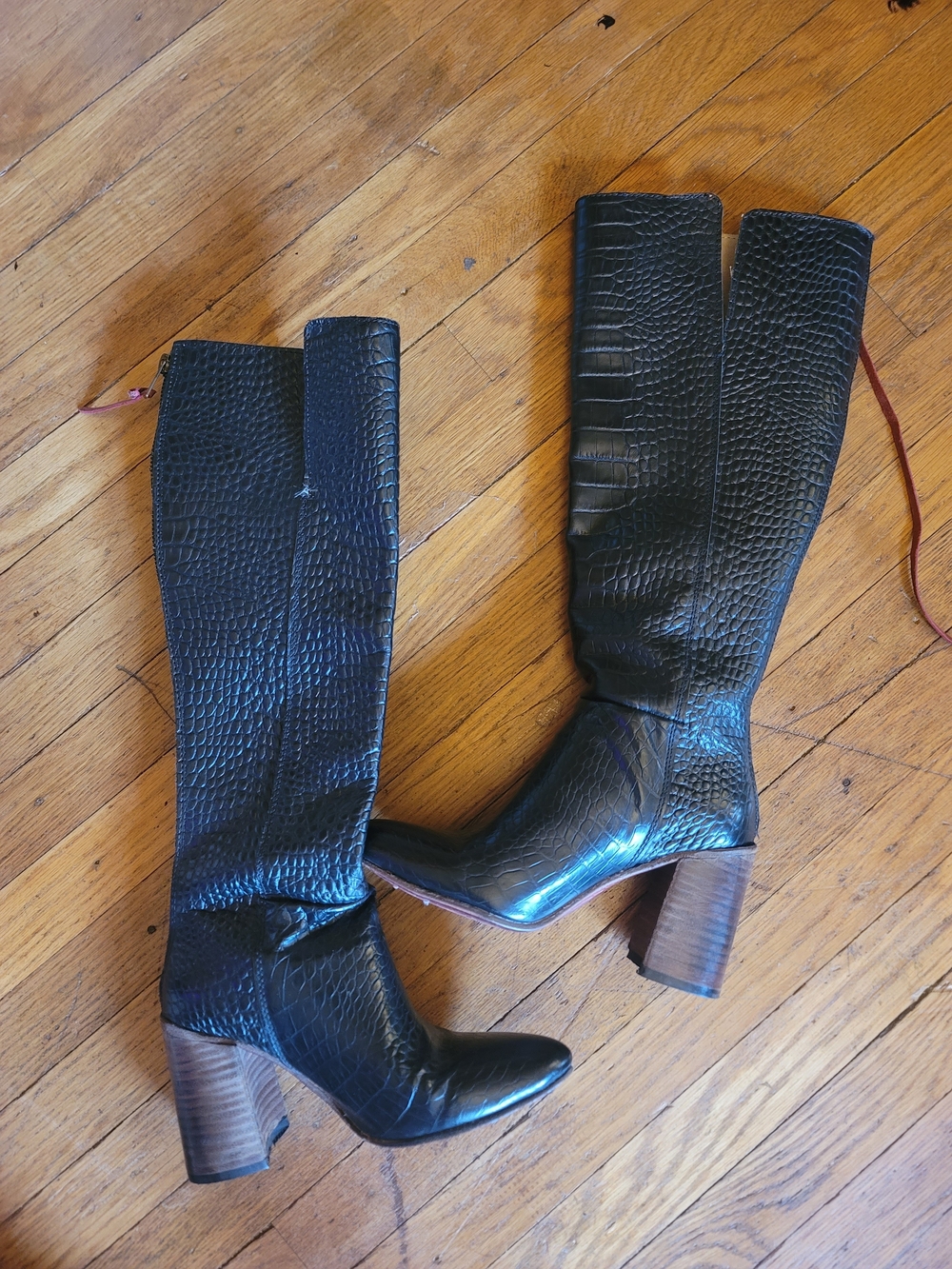 Freebird By Steve Madden 'Jasper' Black Croc-Embossed Knee Boots